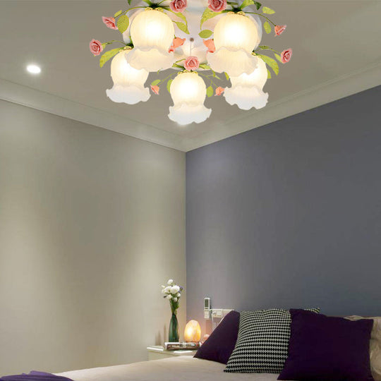 Scalloped Metal White Ceiling Light: 3/5 Lights Flush Mount Fixture for Living Room