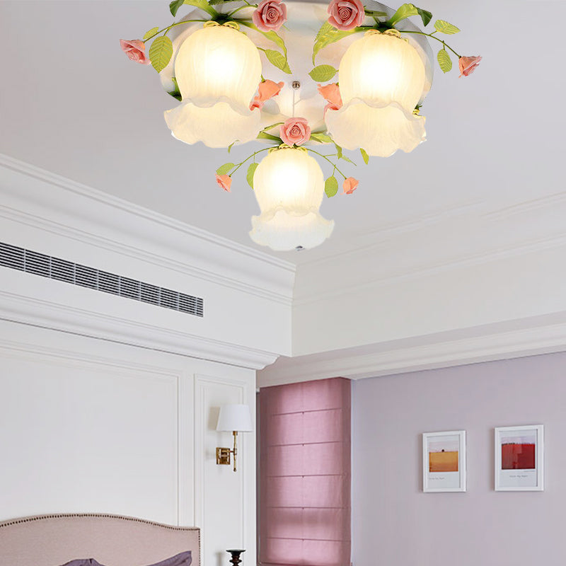 Scalloped Metal White Ceiling Light: 3/5 Lights Flush Mount Fixture for Living Room