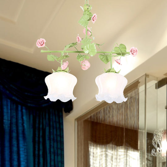 Luminaire suspendu de jardin coréen avec verre blanc et motif floral