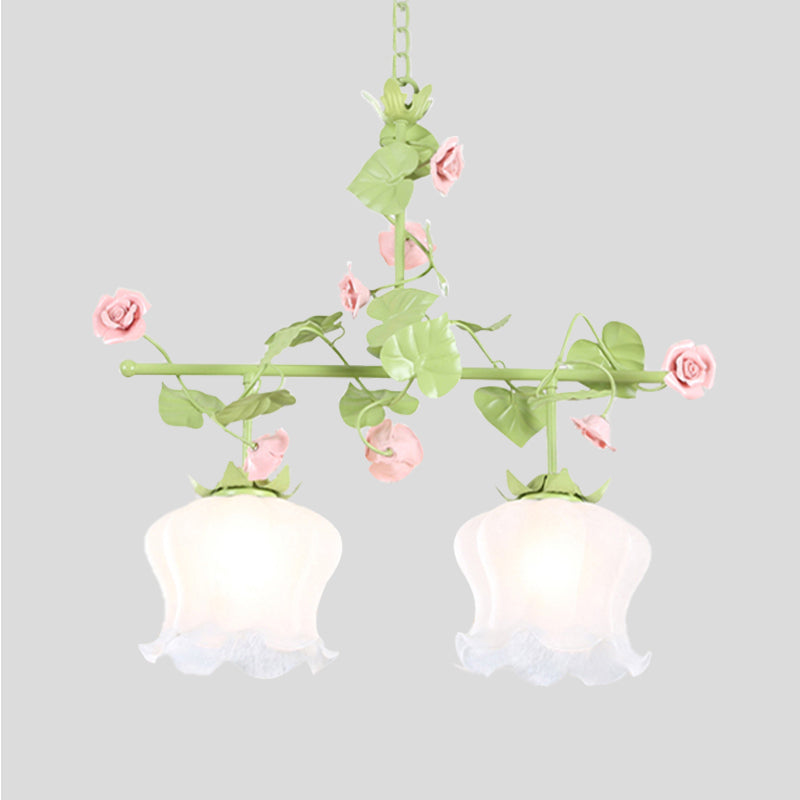 Luminaire suspendu de jardin coréen avec verre blanc et motif floral