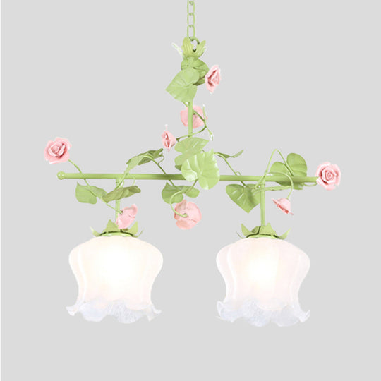 Luminaire suspendu de jardin coréen avec verre blanc et motif floral
