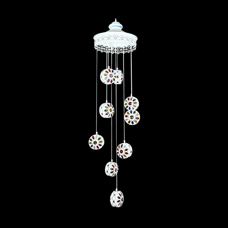 Metal White Cluster Pendant Light - Circular 9 Heads Traditional Ceiling Lamp For Living Room