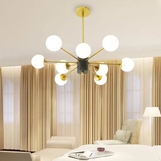 Modernist Milk Glass Chandelier With Burst Design - Gold Finish 6/8/9 Lights Hanging Ceiling Lamp