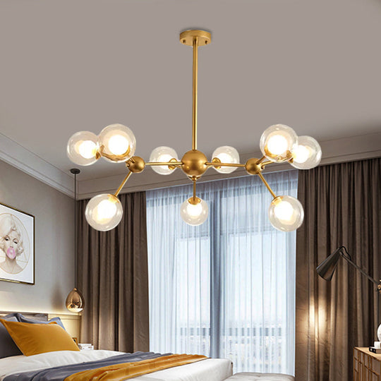 Modern Clear Glass Bubble Chandelier with Starburst Design - 9/12/15 Lights Hanging Light Fixture in Black/Gold