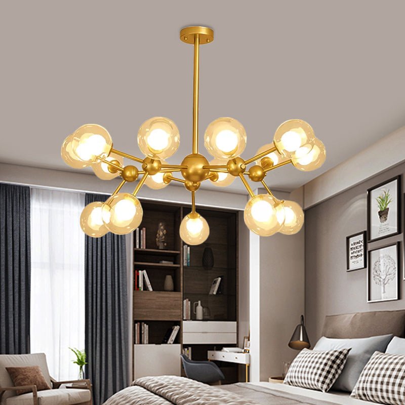 Modern Clear Glass Bubble Chandelier with Starburst Design - 9/12/15 Lights Hanging Light Fixture in Black/Gold