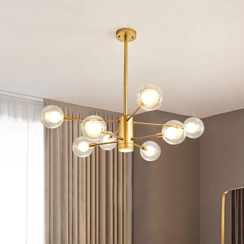 Modern Gold Chandelier Lamp with Clear Glass Shades - 6/8 Lights, ideal for Living Room Ceiling Hanging