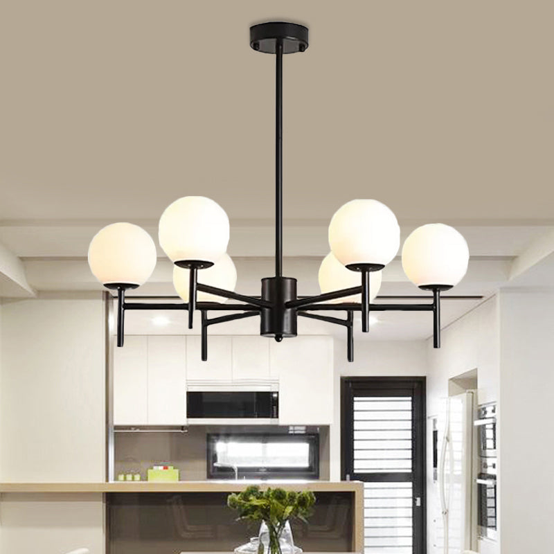 Contemporary Black And Gold Globe Chandelier With Radiant Design Milk Glass Shades - Available In 6