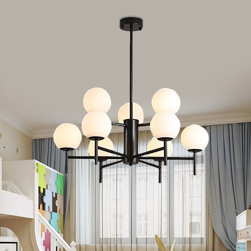 Contemporary Black And Gold Globe Chandelier With Radiant Design Milk Glass Shades - Available In 6