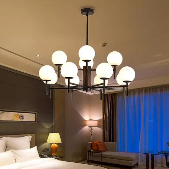 Contemporary Black And Gold Globe Chandelier With Radiant Design Milk Glass Shades - Available In 6