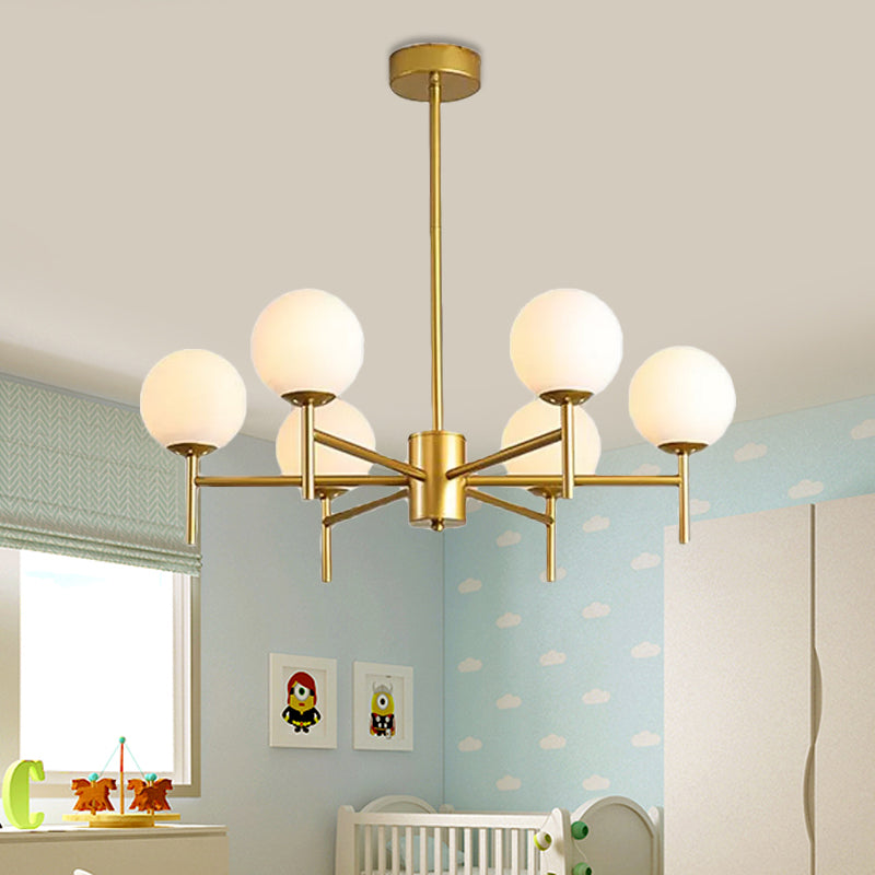 Contemporary Black And Gold Globe Chandelier With Radiant Design Milk Glass Shades - Available In 6