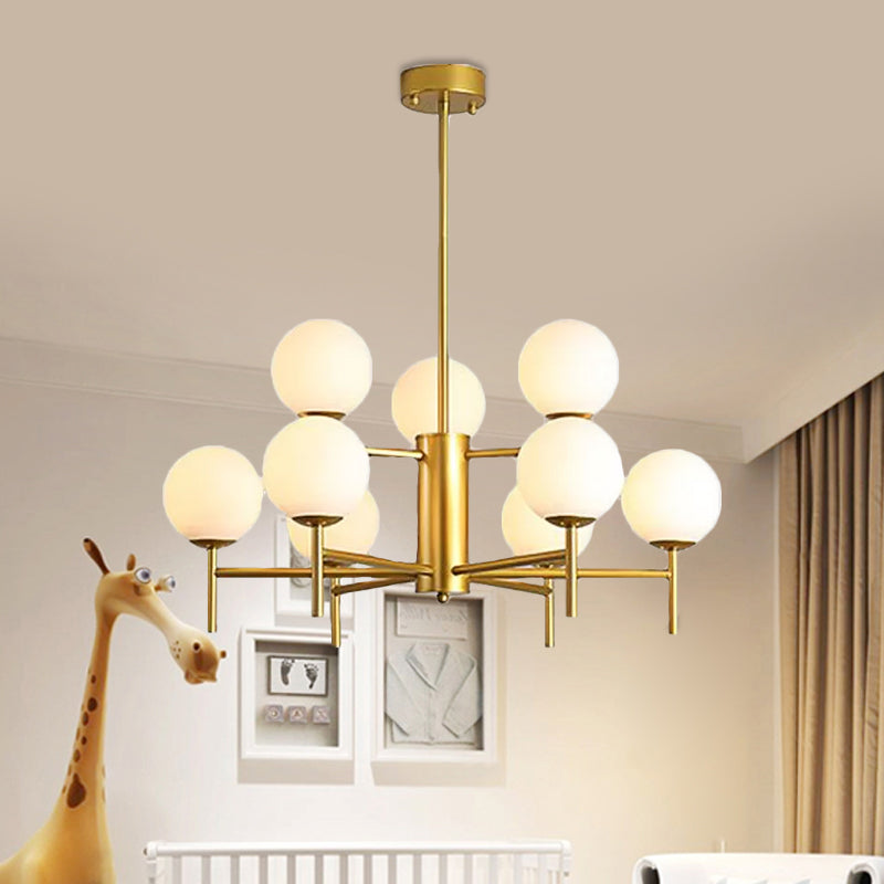 Contemporary Black And Gold Globe Chandelier With Radiant Design Milk Glass Shades - Available In 6