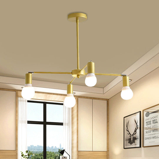 Gold Radial Metal Chandelier with Hanging Lights for Bedroom - Modern Design with Bare Bulb