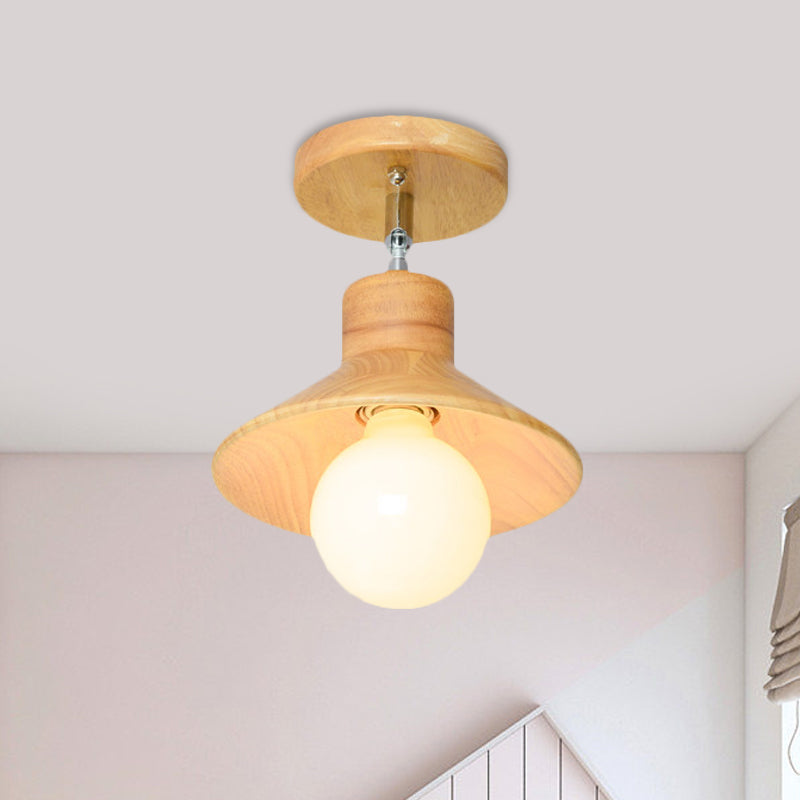 Plafonnier semi-encastré moderne en bois de forme carrée/trompette/ananas - Montage intérieur à 1 lampe