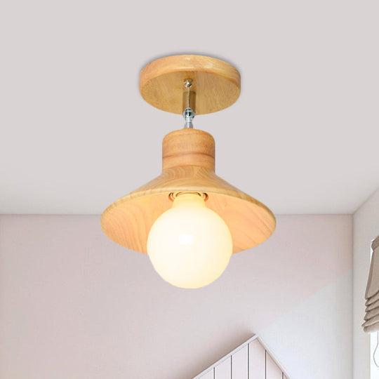 Plafonnier semi-encastré moderne en bois de forme carrée/trompette/ananas - Montage intérieur à 1 lampe