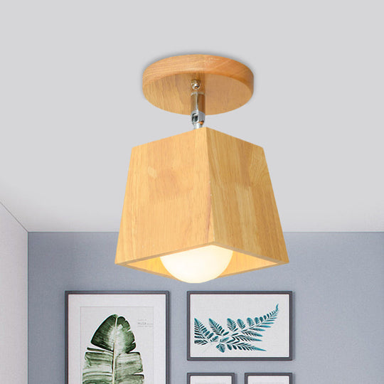 Plafonnier semi-encastré moderne en bois de forme carrée/trompette/ananas - Montage intérieur à 1 lampe