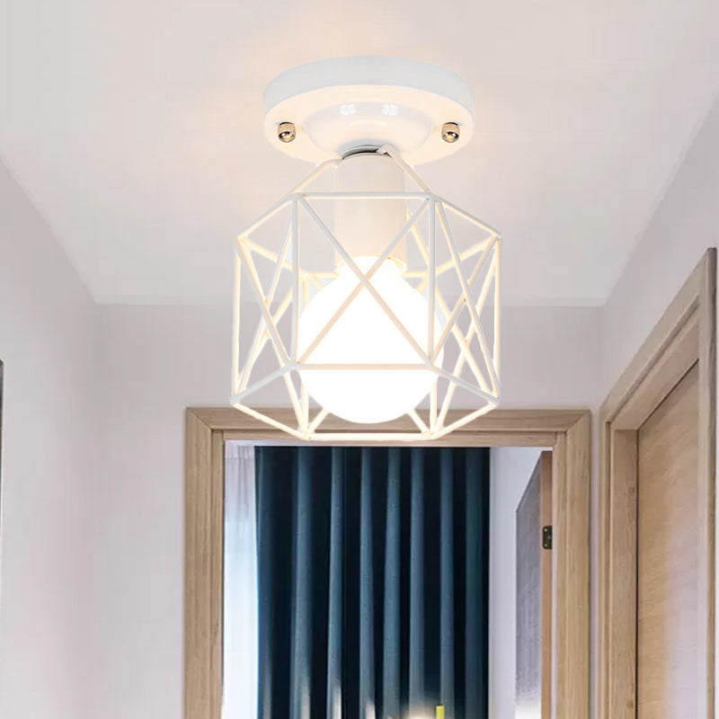 Minimalist Metal Frame Ceiling Mounted Light with White, Pink, and Green Accents - Ideal for Cloakroom
