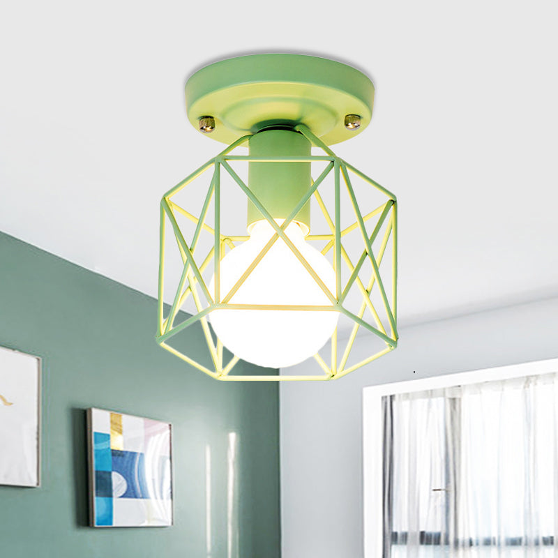 Minimalist Metal Frame Ceiling Mounted Light with White, Pink, and Green Accents - Ideal for Cloakroom