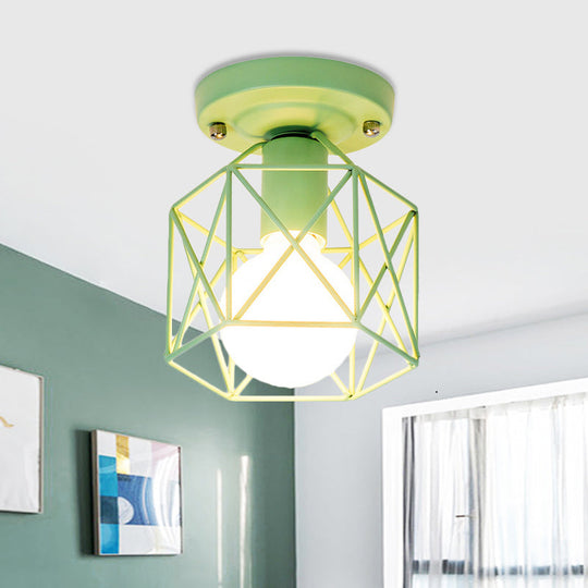 Minimalist Metal Frame Ceiling Mounted Light with White, Pink, and Green Accents - Ideal for Cloakroom