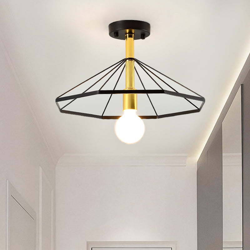 Sleek Black Metal Semi Flush Ceiling Light - Minimalist 1 Light Fixture, Perfect for Lobby