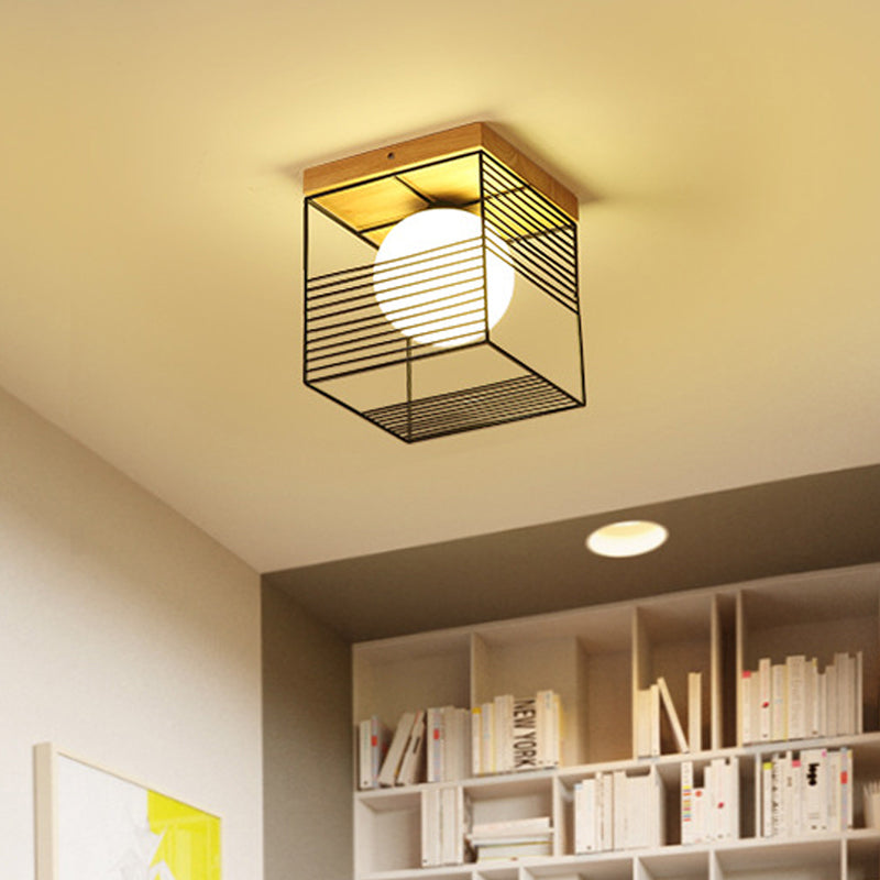 Contemporary Square Flush Mount Pendant Light - White/Black, Metal - Ideal for Bedroom Ceiling