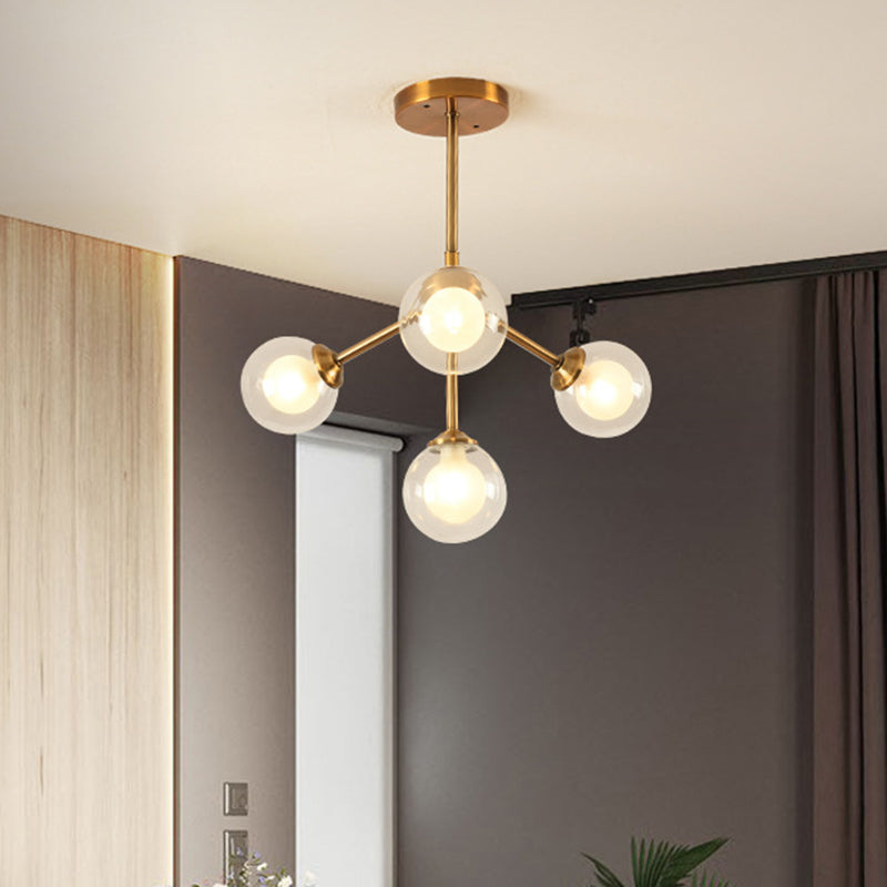Sleek Metal Chandelier with Clear Glass Shades - Modern Sputnik Style Lighting for Bedroom - Available in 4/7/10 Light Options