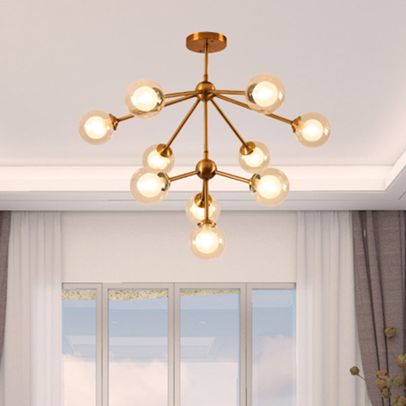 Sleek Metal Chandelier with Clear Glass Shades - Modern Sputnik Style Lighting for Bedroom - Available in 4/7/10 Light Options
