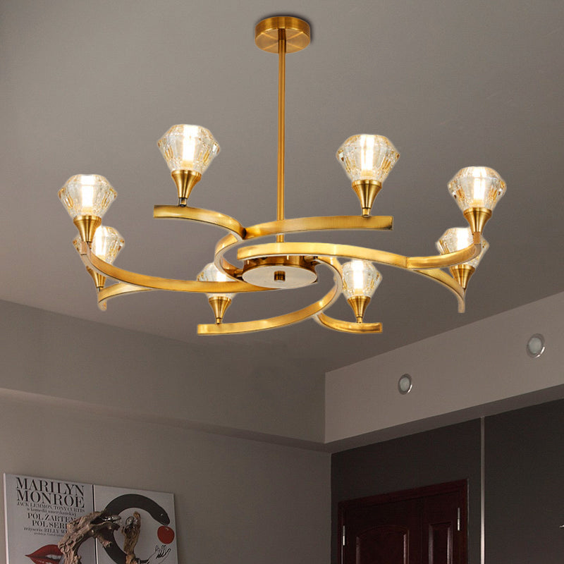Sputnik Design Diamond Crystal Chandelier Light - Modern Ceiling Lamp Fixture with 6/8/10 Lights in Chrome/Gold