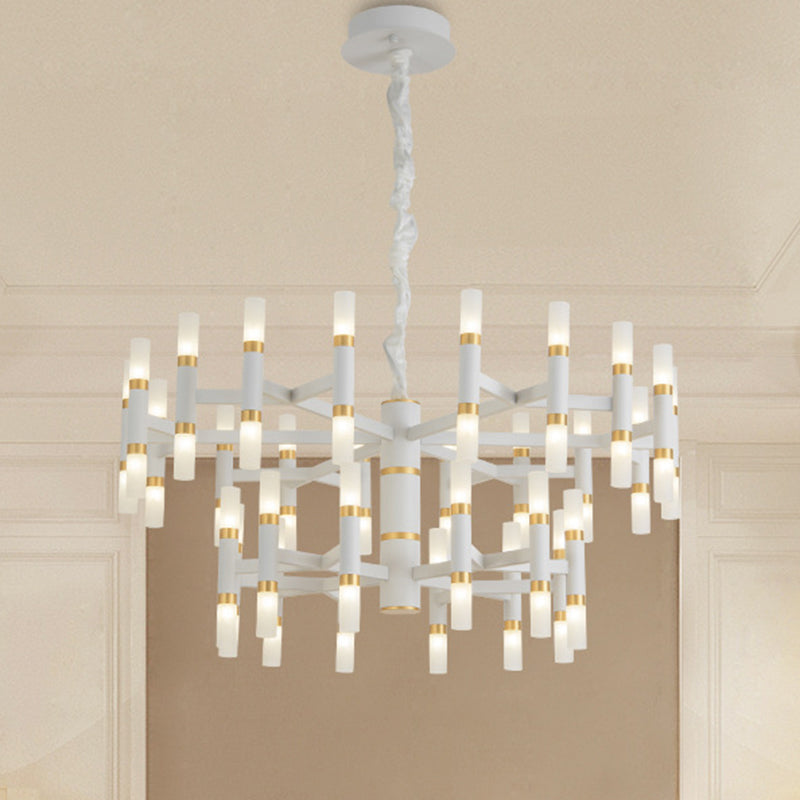 Lustre de chambre à coucher à LED moderne - 24/36/60 lumières, abat-jour en fer tubulaire, suspension noire/blanche