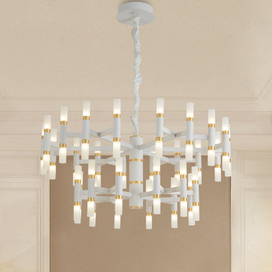 Lustre de chambre à coucher à LED moderne - 24/36/60 lumières, abat-jour en fer tubulaire, suspension noire/blanche