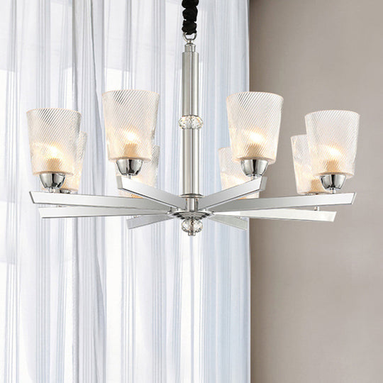 Modern Ribbed Glass Chandelier Pendant - Chrome Finish, 6 Lights for Living Room Ceiling