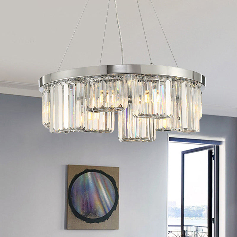 Round Crystal Chandelier with 10 Lights - Elegant Chrome Pendant for Living Room Ceiling