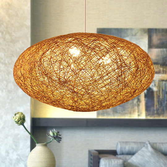 Modernist Rope Pendant Light With Wood Fixture For Dining Room