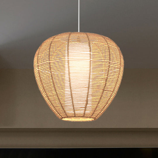 Modern Wood Hanging Pendant Lamp - Rope Drum/Teardrop Design For Living Room