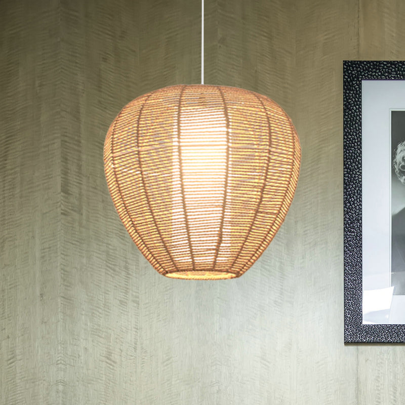 Modern Wood Hanging Pendant Lamp - Rope Drum/Teardrop Design For Living Room