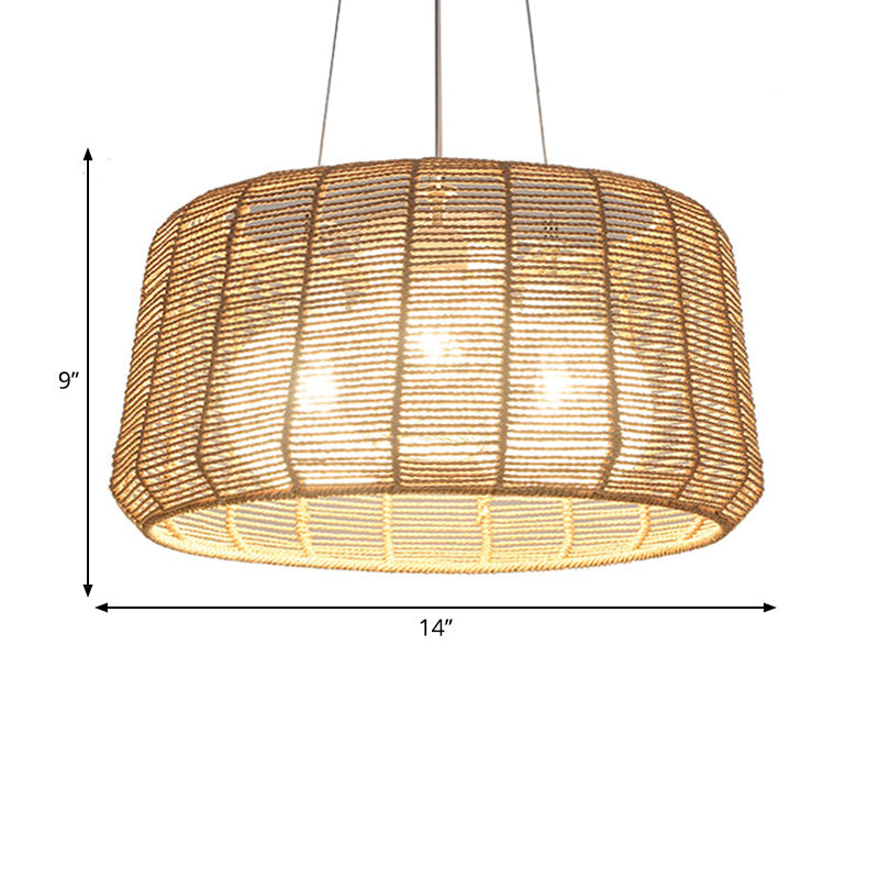 Modern Wood Hanging Pendant Lamp - Rope Drum/Teardrop Design For Living Room