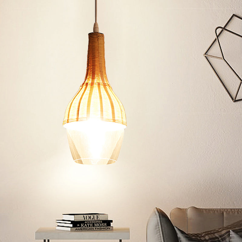 Luminaire suspendu moderne en bambou – Design en bois pour salle à manger