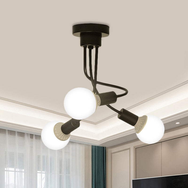 Plafonnier moderne à bras incurvés en métal noir - Lustre simple mais élégant avec 3/5 lumières pour la décoration de la salle à manger