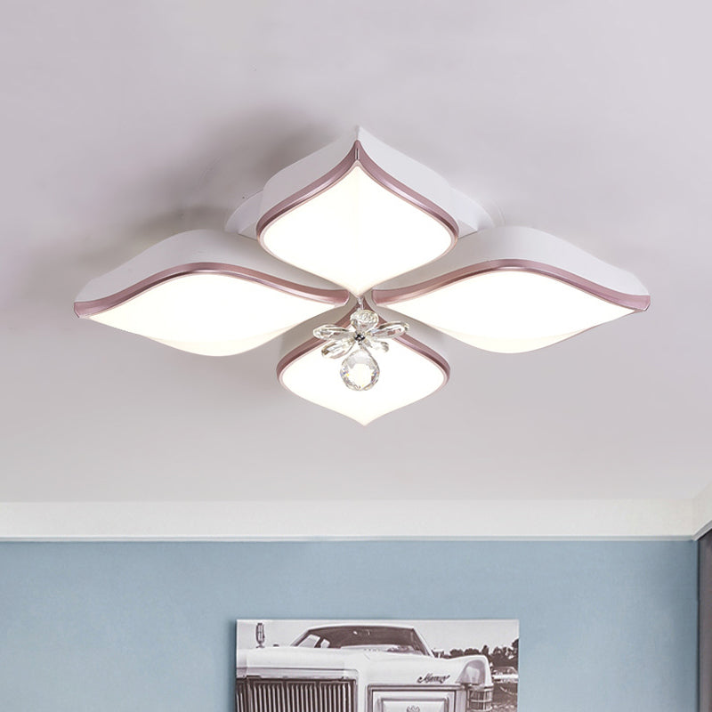 Contemporary Flower Ceiling Mounted Fixture: Acrylic Flush Ceiling Light in White with Crystal Drop for Living Room