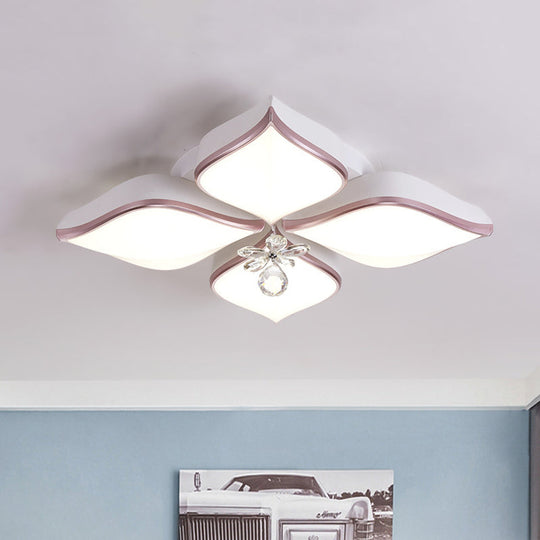 Contemporary Flower Ceiling Mounted Fixture: Acrylic Flush Ceiling Light in White with Crystal Drop for Living Room