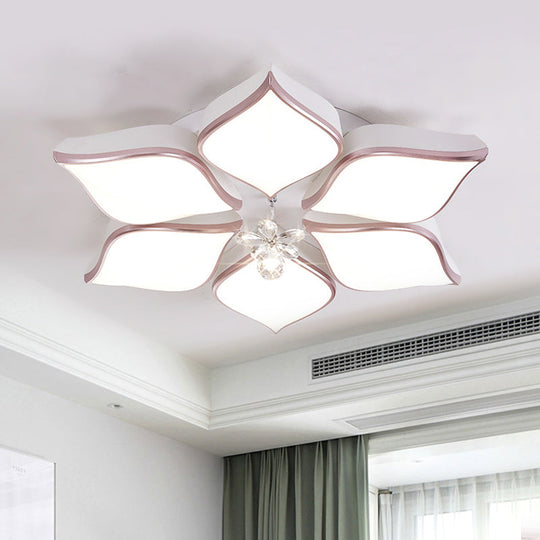 Contemporary Flower Ceiling Mounted Fixture: Acrylic Flush Ceiling Light in White with Crystal Drop for Living Room