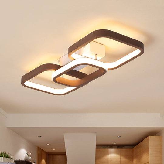 Simple Square Flush Mount Ceiling Lamp - Brown/Warm White - 2/3/4 Heads - Ideal for Hallways