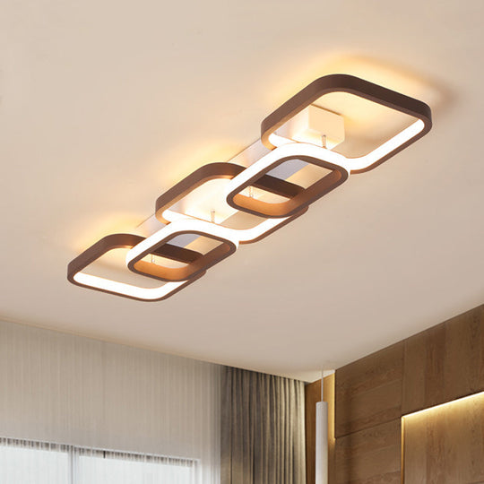 Simple Square Flush Mount Ceiling Lamp - Brown/Warm White - 2/3/4 Heads - Ideal for Hallways