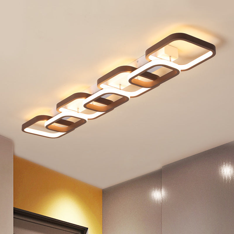 Simple Square Flush Mount Ceiling Lamp - Brown/Warm White - 2/3/4 Heads - Ideal for Hallways