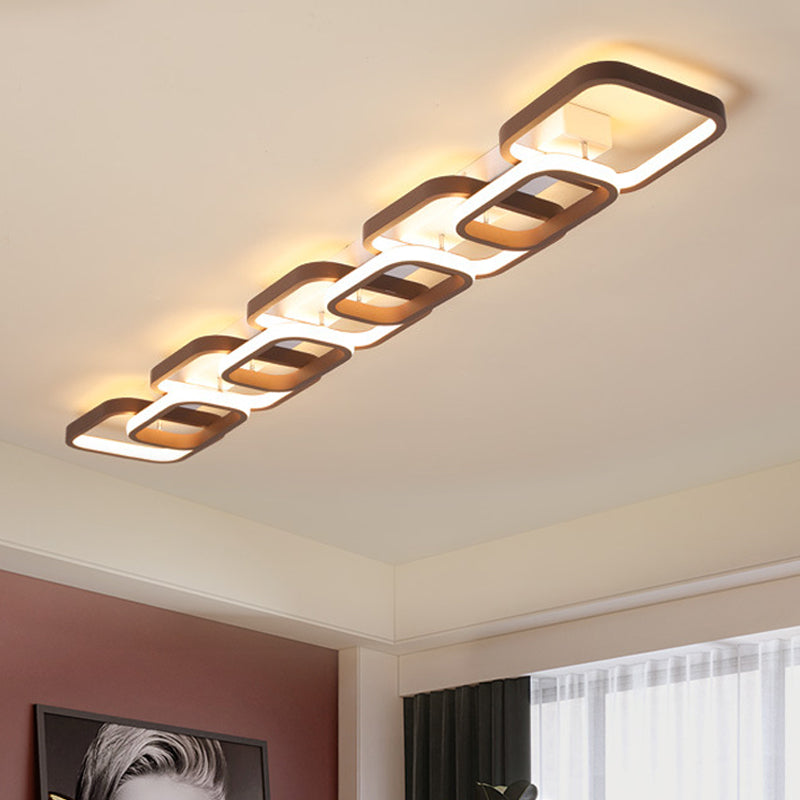 Simple Square Flush Mount Ceiling Lamp - Brown/Warm White 2/3/4 Heads Ideal For Hallways