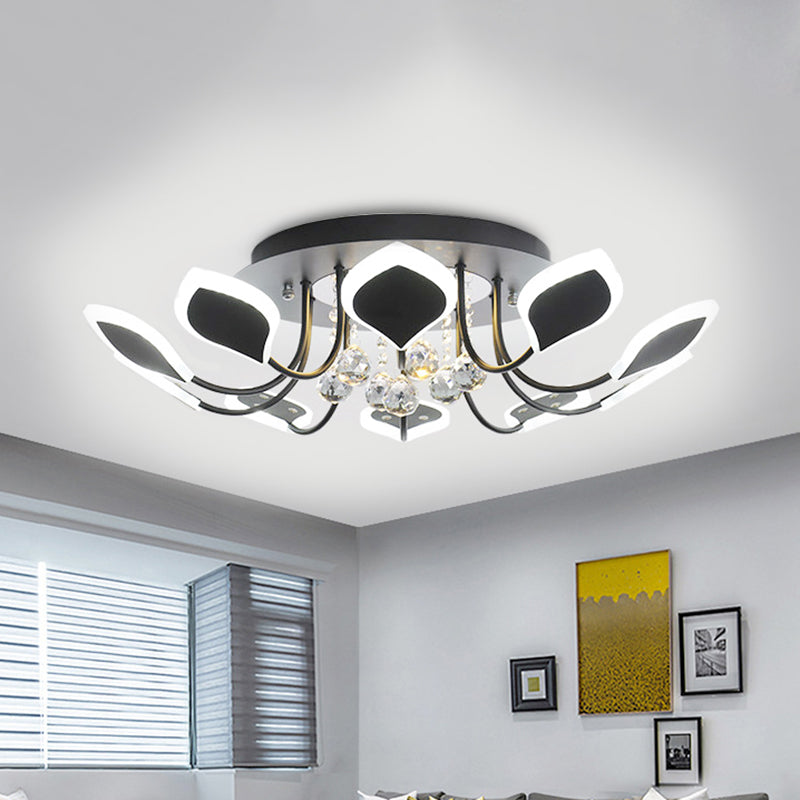 Leaf Acrylic Shade Sputnik Flush Mount Ceiling Light - Modern 8/10/12 Lights - White/Black - Bedroom Fixture in White/Warm