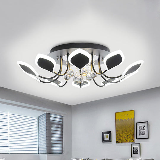 Leaf Acrylic Shade Sputnik Flush Mount Ceiling Light - Modern 8/10/12 Lights - White/Black - Bedroom Fixture in White/Warm
