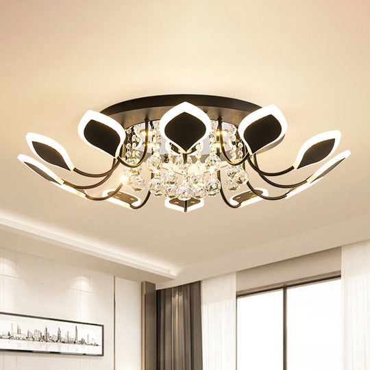 Leaf Acrylic Shade Sputnik Flush Mount Ceiling Light - Modern 8/10/12 Lights - White/Black - Bedroom Fixture in White/Warm
