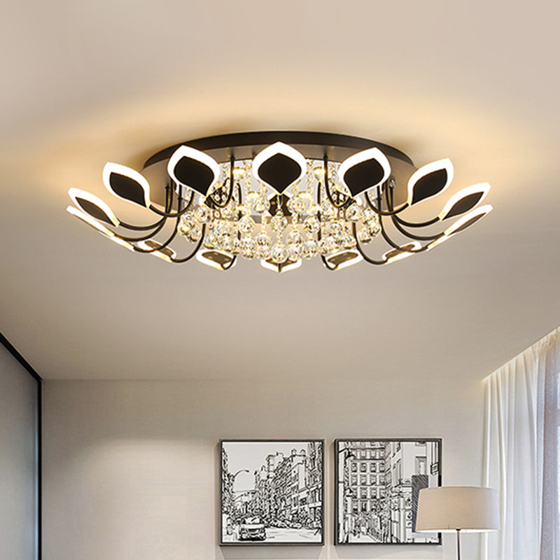 Leaf Acrylic Shade Sputnik Flush Mount Ceiling Light - Modern 8/10/12 Lights - White/Black - Bedroom Fixture in White/Warm