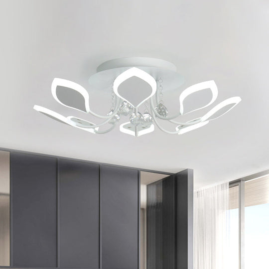 Leaf Acrylic Shade Sputnik Flush Mount Ceiling Light - Modern 8/10/12 Lights - White/Black - Bedroom Fixture in White/Warm