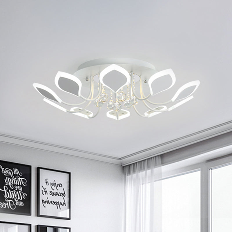 Leaf Acrylic Shade Sputnik Flush Mount Ceiling Light - Modern 8/10/12 Lights - White/Black - Bedroom Fixture in White/Warm
